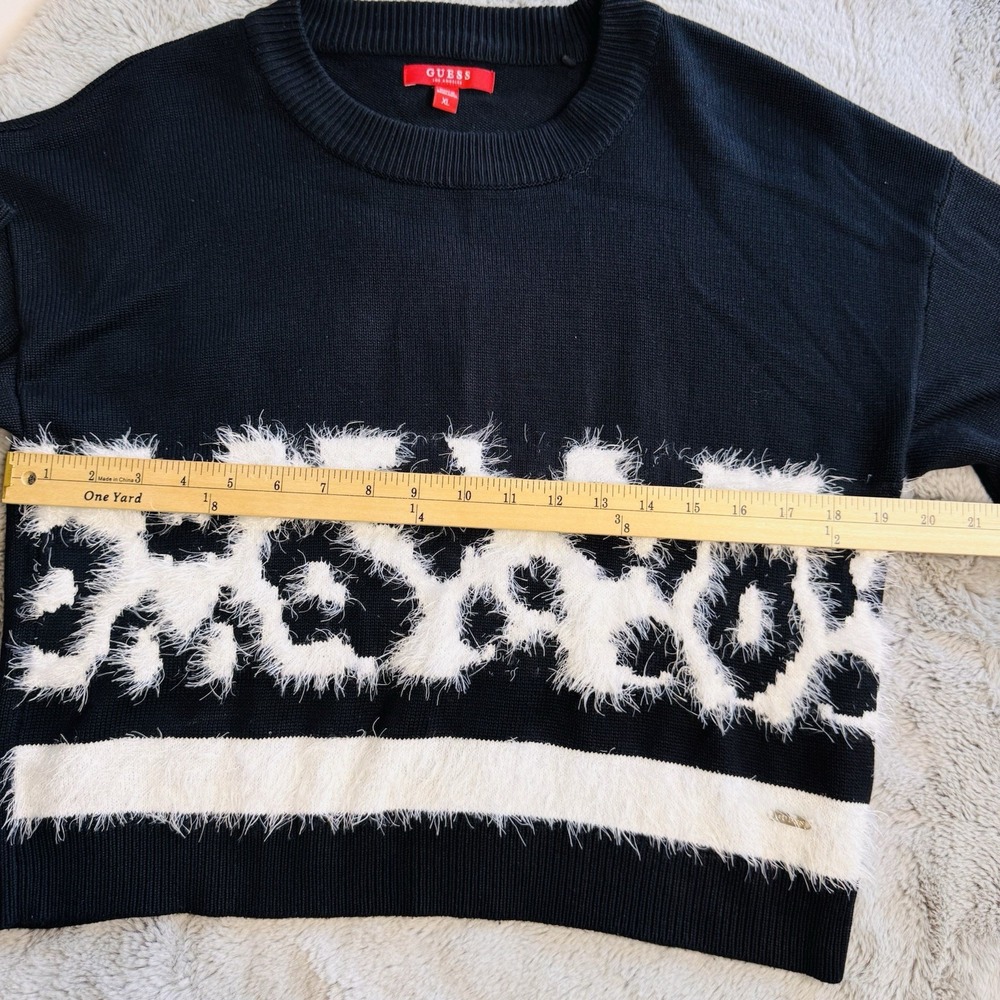 Guess Los Angeles Women's Sz XL Animal Print Crop Sweater Black & White - Picture 12 of 16